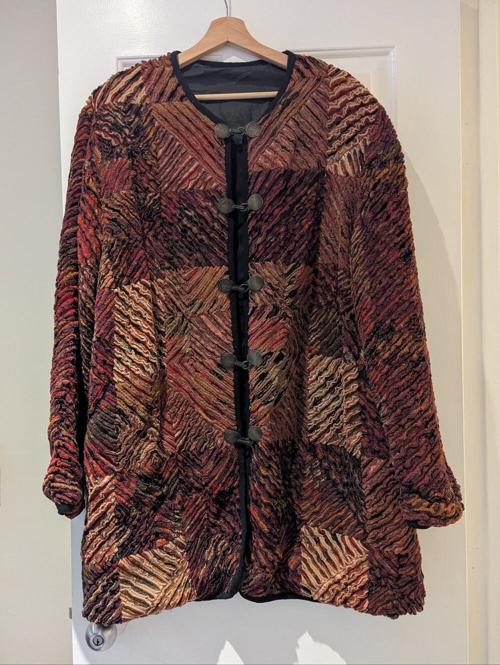 Vintage 90s Whimsigoth Chenille Velvet Patchwork Jacket Boho Lagenlook L/XL/XXL